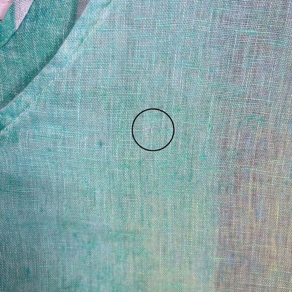 Chico's 100% Linen Sz L/XL Abstract Multicolor Blocks Print Poncho Blouse - Picture 7 of 7